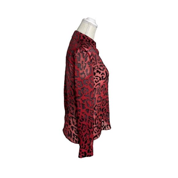 Alice + Olivia Red Willa Placket Leopard Burnout Blouse - Picture 6 of 15
